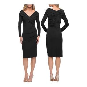 La Femme Long Sleeve Ruched Cocktail Dress